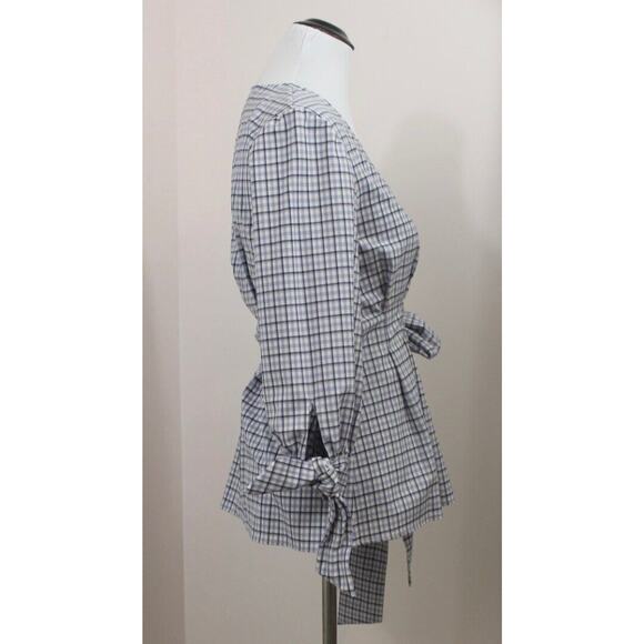 PEARL by LELA ROSE Sz XS Purple Check Plaid Wool Wrap Top Blouse - Picture 4 of 7